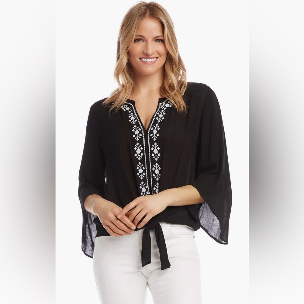 Karen Kane Embroidered Tie-Front Top S